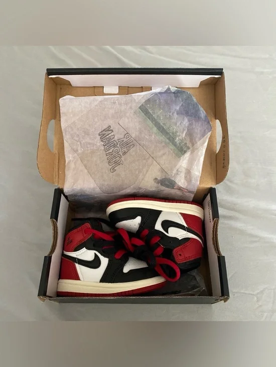 JORDAN 1 RETRO HIGH OG (TD) “BLACK TOE” REIMAGINED Baby Shoes 3C - Picture 6 of 8